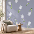 Crocus Calm, peel and stick wallpaper styled on a feature wall