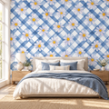 Daisy Lattice, peel and stick wallpaper styled on a feature wall