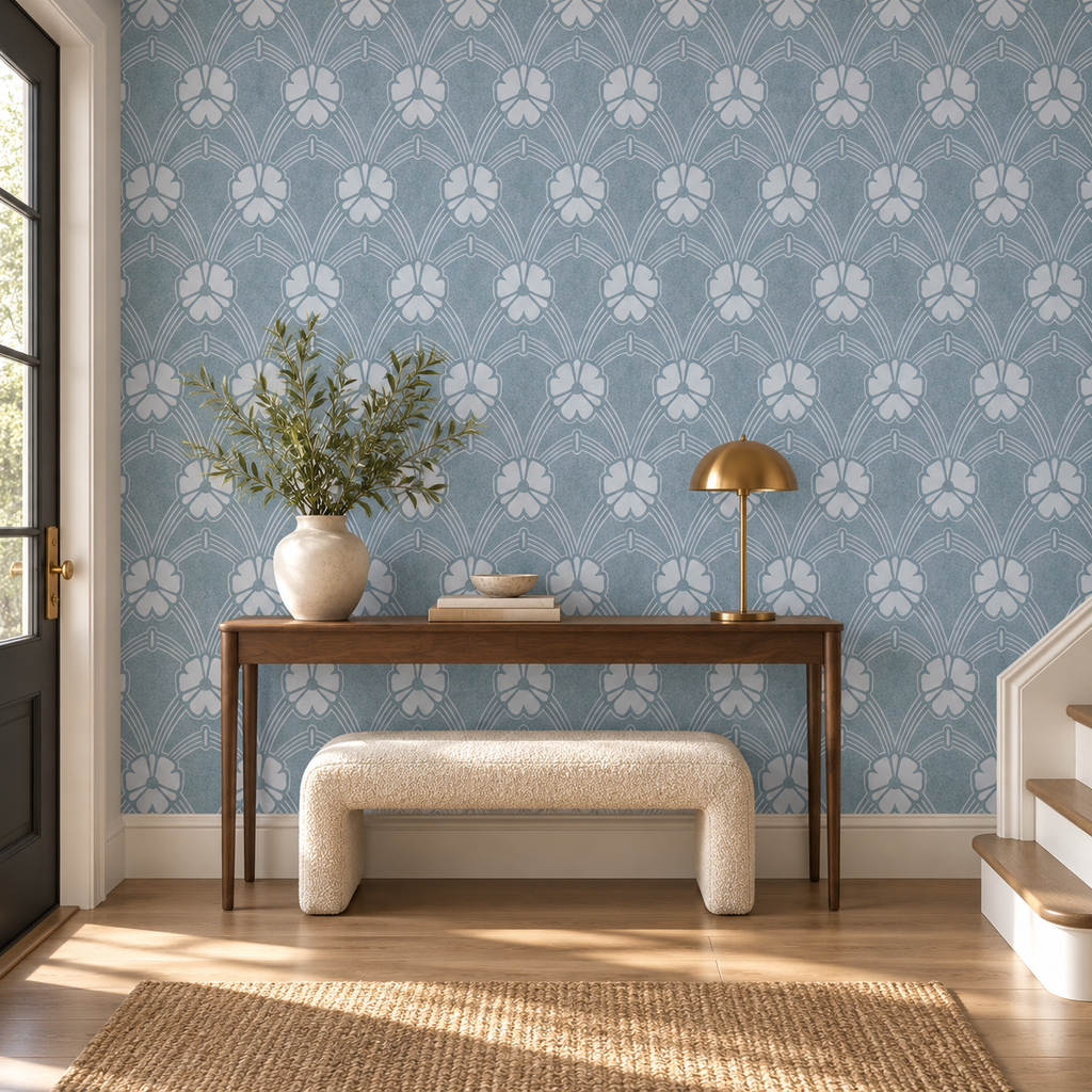 Deco Fan, peel and stick wallpaper styled on a feature wall