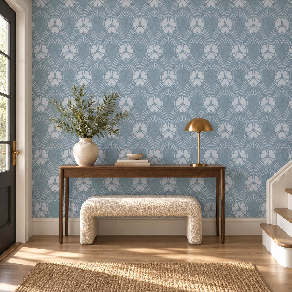 Deco Fan, peel and stick wallpaper styled on a feature wall