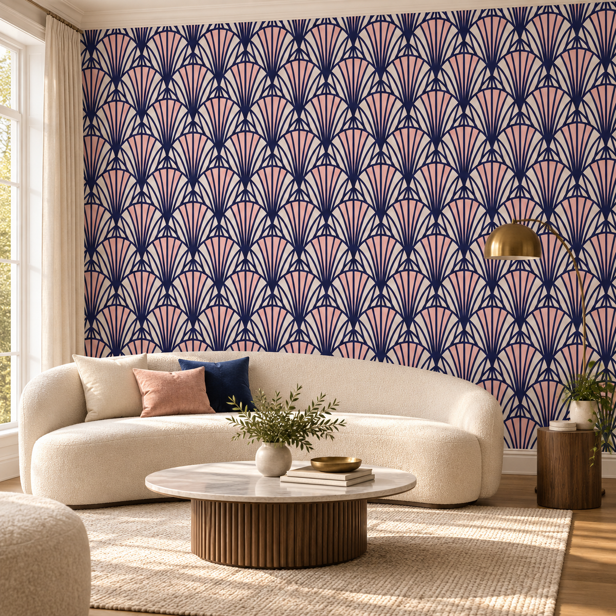 Deco Fans, peel and stick wallpaper styled on a feature wall