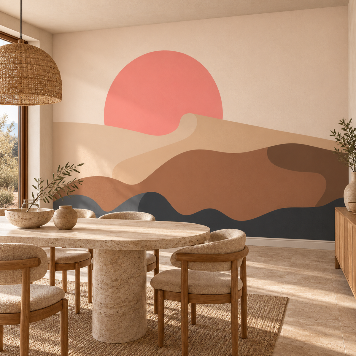 Desert Ember, wallpaper mural styled on a feature wall