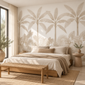 Linen Palms, peel and stick wallpaper styled on a feature wall