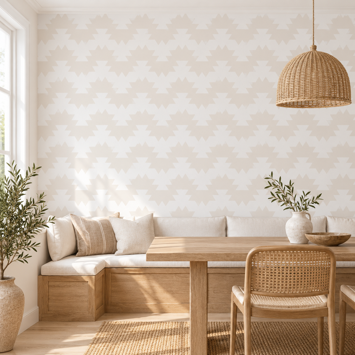 Desert Peaks, peel and stick wallpaper styled on a feature wall