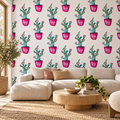 Desert Pots, peel and stick wallpaper styled on a feature wall