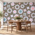 Dusk Daisy, peel and stick wallpaper styled on a feature wall