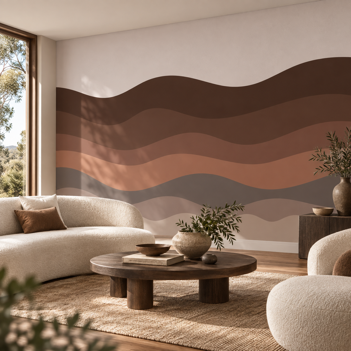 Earth Waves, wallpaper mural styled on a feature wall