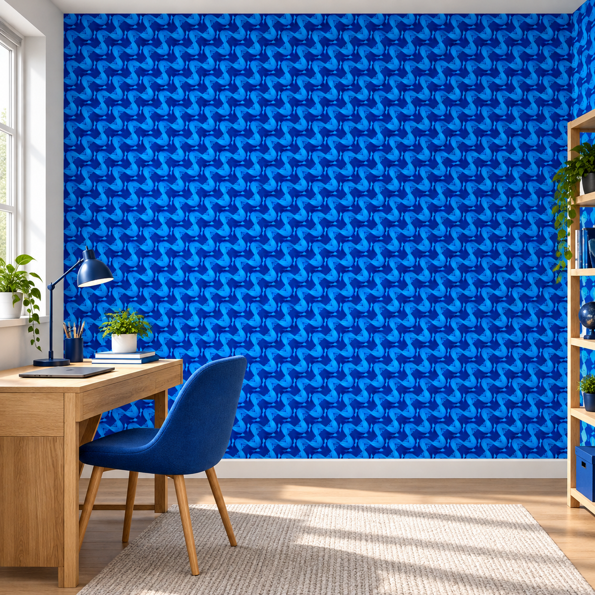 Electric Chevron, peel and stick wallpaper styled on a feature wall