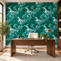Emerald Flux, peel and stick wallpaper styled on a feature wall