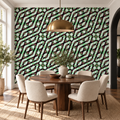 Emerald Vortex, peel and stick wallpaper styled on a feature wall