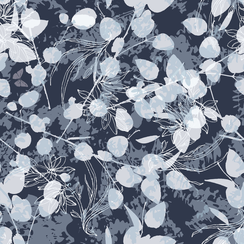 Eucalyptus Love in Navy by De-Anne Strange, peel and stick wallpaper