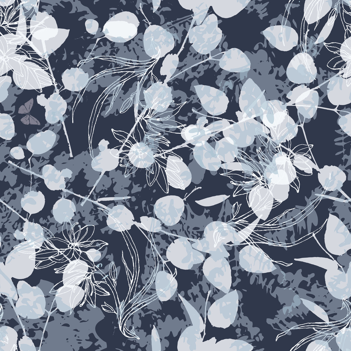 Eucalyptus Love in Navy by De-Anne Strange, peel and stick wallpaper