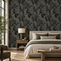 Fern Botanical in Almost Black by Sarah Thorpe, peel and stick wallpaper styled on a feature wall