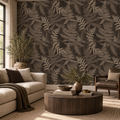 Fern Botanical in Deep Brown by Sarah Thorpe, peel and stick wallpaper styled on a feature wall