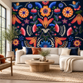 Folk Bloom, peel and stick wallpaper styled on a feature wall