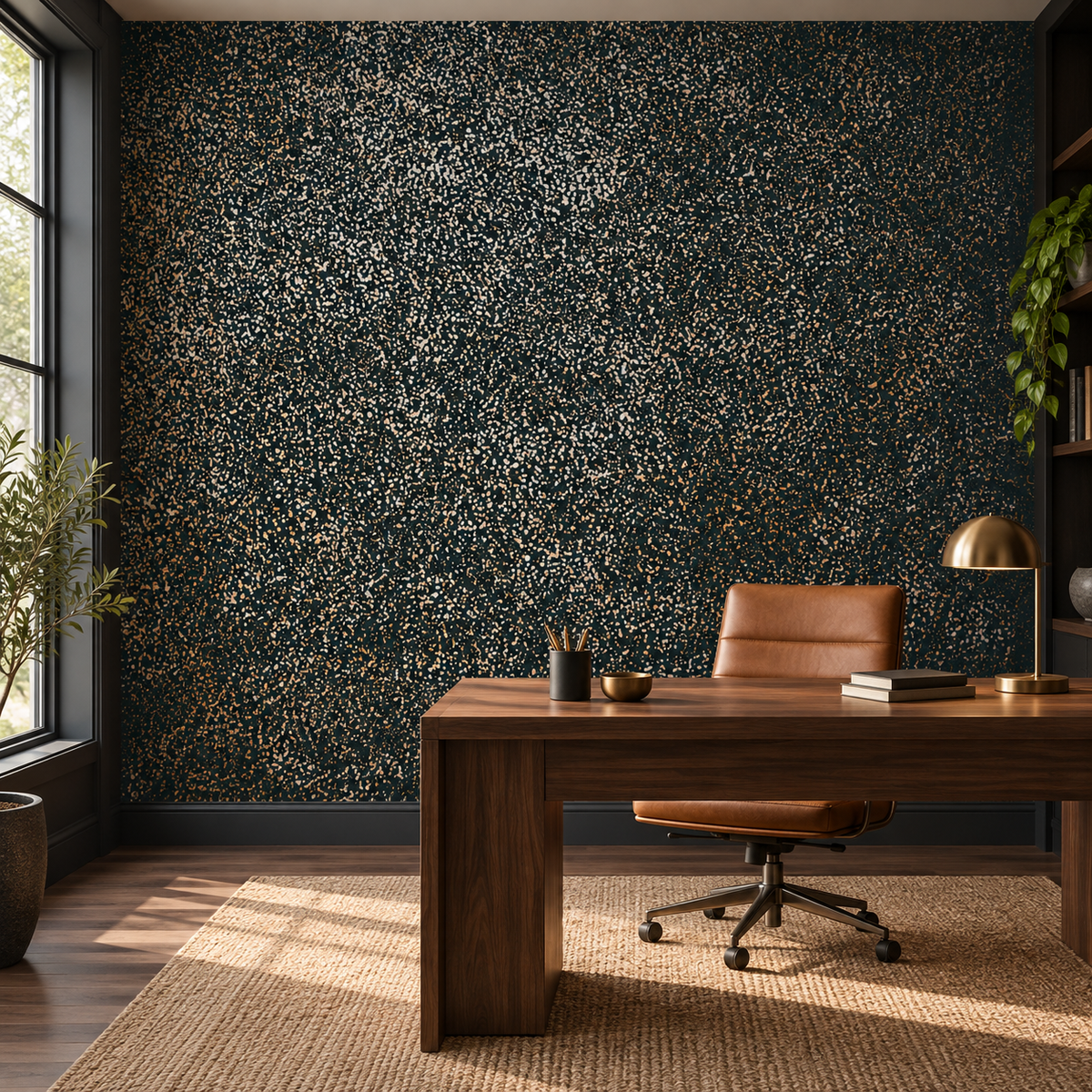 Forest Granite, peel and stick wallpaper styled on a feature wall