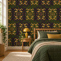 Forest Kaleidoscope peel and stick wallpaper styled on a feature wall