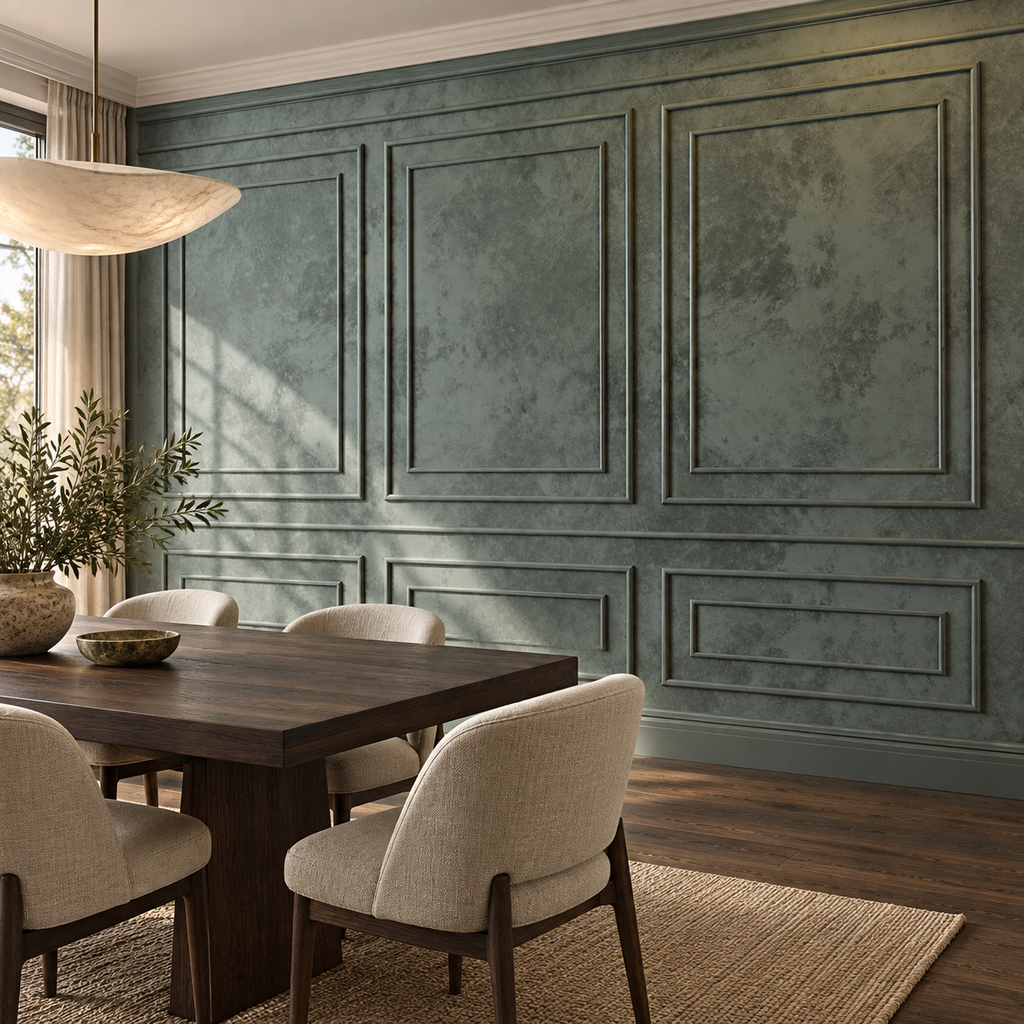 Forest Panels, peel and stick wallpaper styled on a feature wall