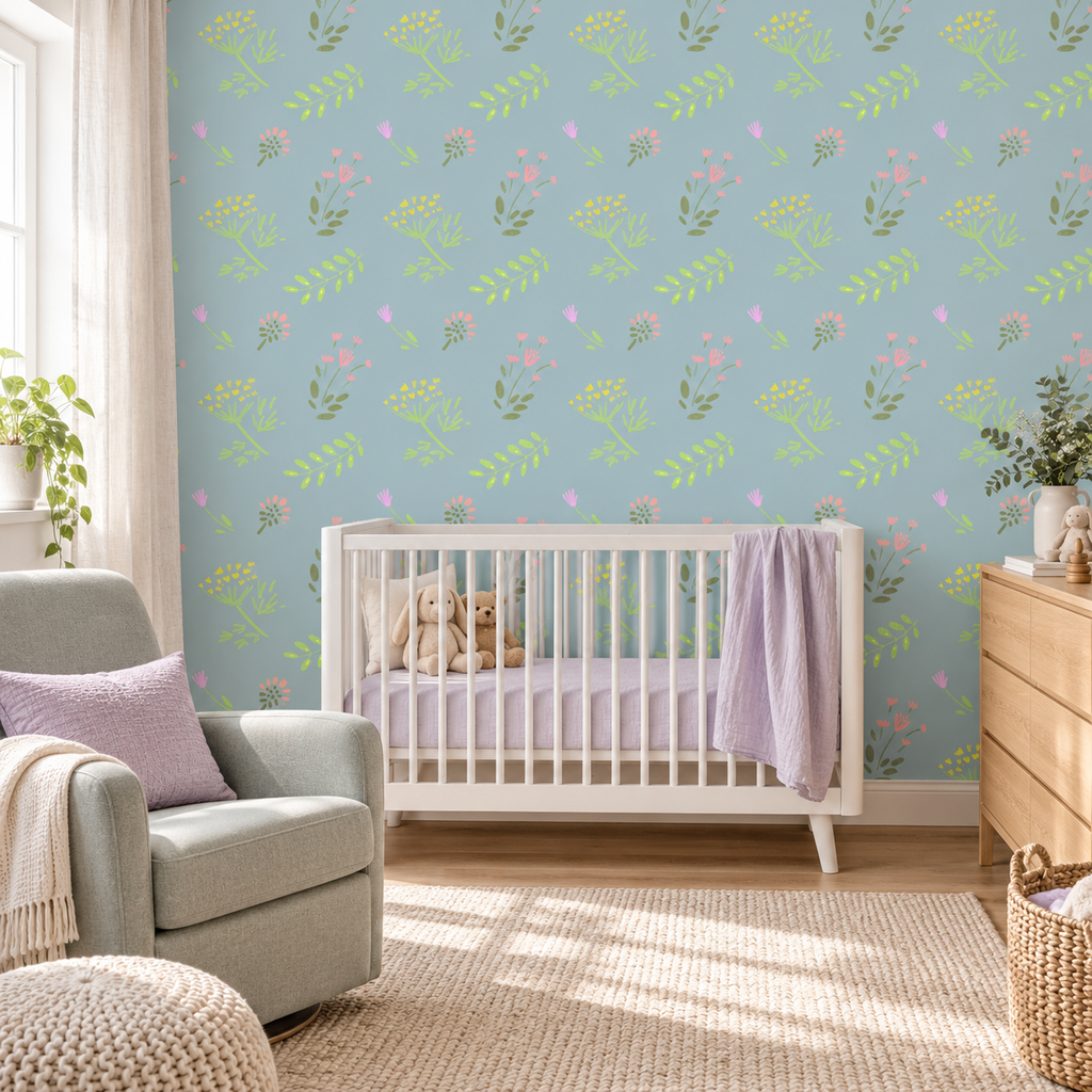 Garden Breeze peel and stick wallpaper styled on a feature wall