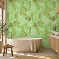 Garden Fern in Pistachio by Trudy Rice, peel and stick wallpaper styled on a feature wall