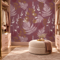 Garden Fern in Rose by Trudy Rice, peel and stick wallpaper styled on a feature wall