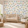 Pastel Sprigs, peel and stick wallpaper styled on a feature wall