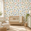 Garden Sprigs peel and stick wallpaper styled on a feature wall