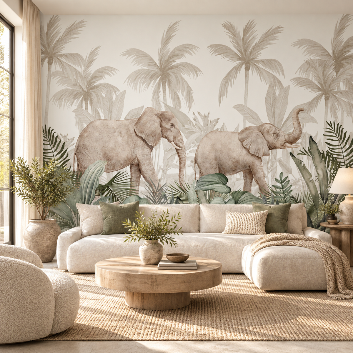 Gentle Giants, peel and stick wallpaper styled on a feature wall