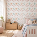 Gentle Hearts peel and stick wallpaper styled on a feature wall