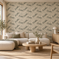 Celestial Waves peel and stick wallpaper styled on a feature wall