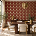 Crimson Deco peel and stick wallpaper styled on a feature wall