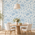 Georgian Floral in Pastel Blue by Sarah Thorpe, peel and stick wallpaper styled on a feature wall
