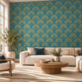 Gilded Fans, peel and stick wallpaper styled on a feature wall