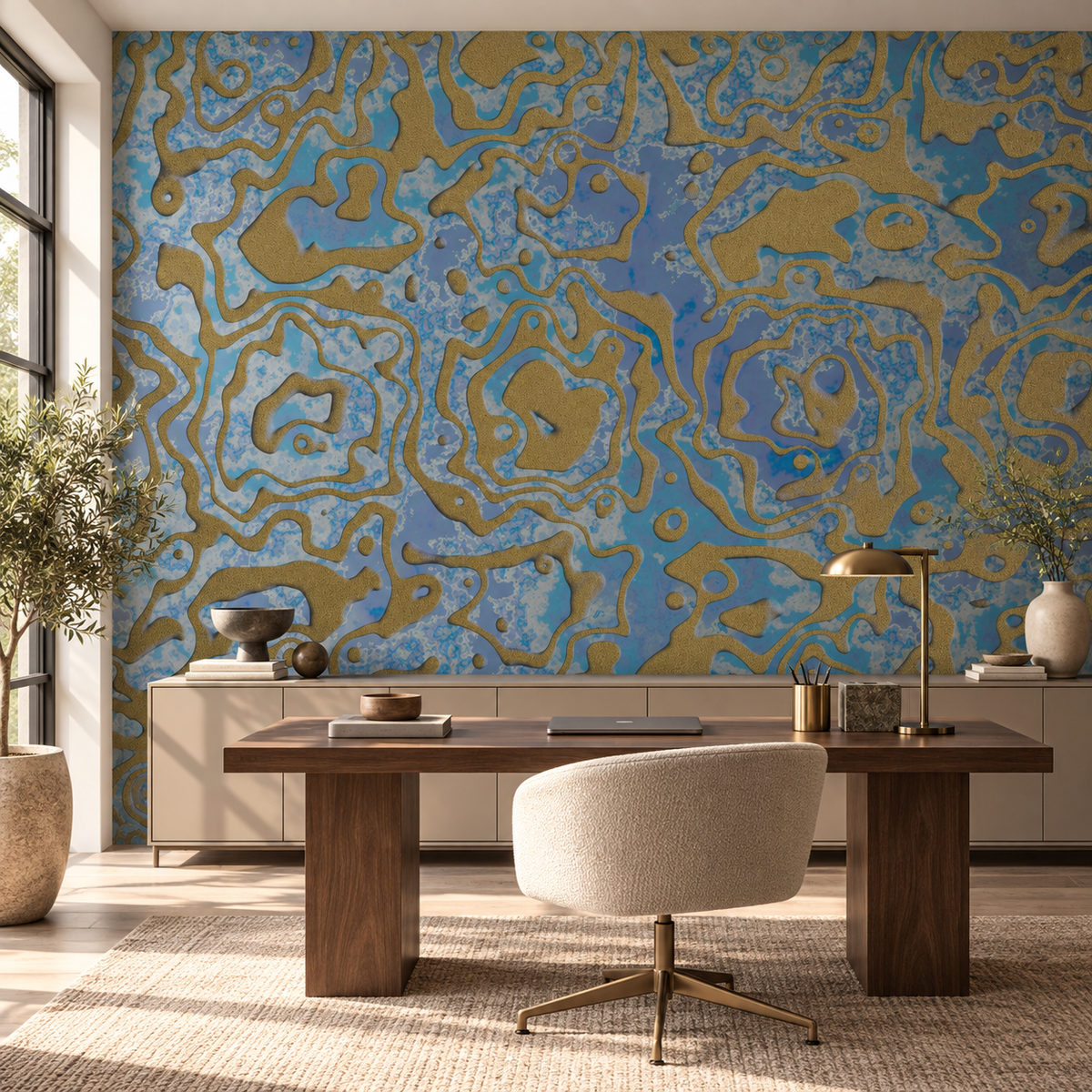 Gilded Rose, peel and stick wallpaper styled on a feature wall