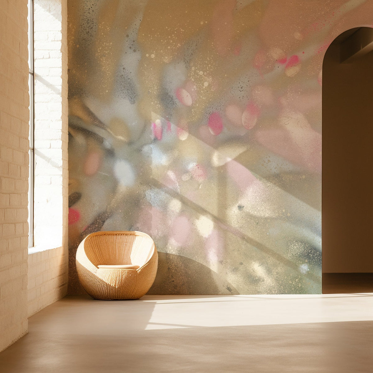 Goddess mural by De-Anne Strange, peel and stick wallpaper styled in a room