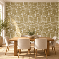 Golden Frond, peel and stick wallpaper styled on a feature wall