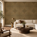 Golden Orbits, peel and stick wallpaper styled on a feature wall