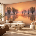 Golden Stillness, wallpaper mural styled on a feature wall