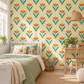 Golden Tulips peel and stick wallpaper styled on a feature wall