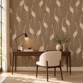 Graceful Heron in Hazelnut Brown by Sarah Thorpe, peel and stick wallpaper styled on a feature wall