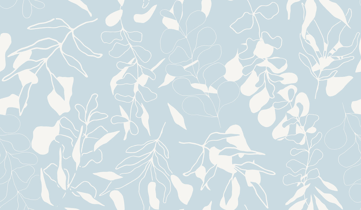 Gum Leaves in Light Blue by De-Anne Strange, peel and stick wallpaper