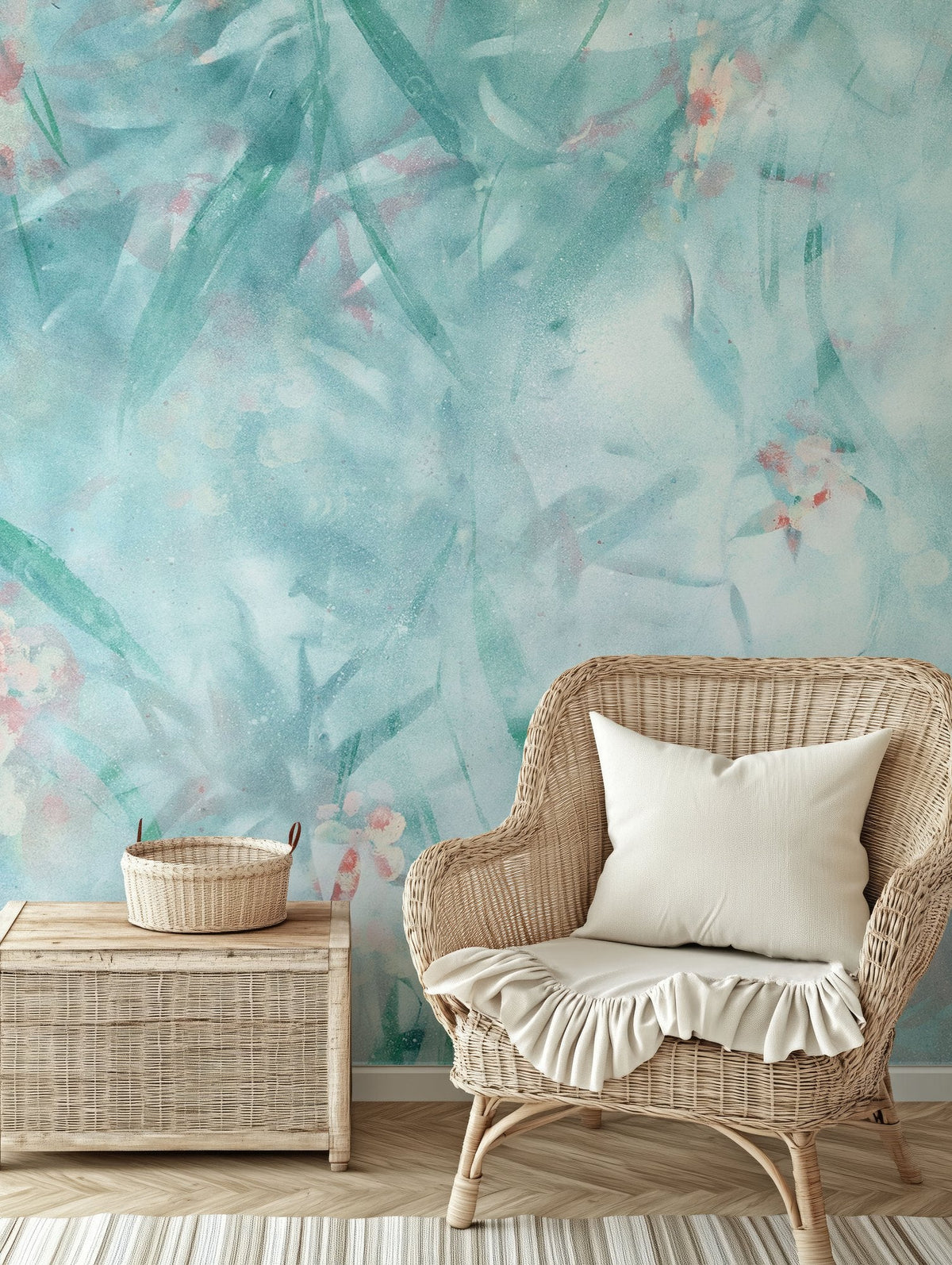 Gumtrees Mural – Aqua by De-Anne Strange, wallpaper mural styled on a feature wall