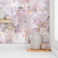 Gumtrees & Wagtails in Blush by De-Anne Strange, peel and stick wallpaper styled on a feature wall