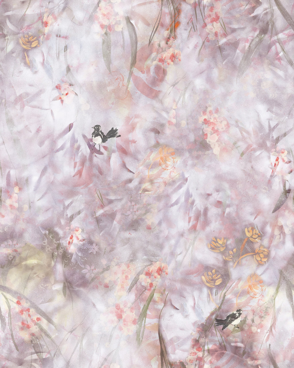 Gumtrees & Wagtails in Blush by De-Anne Strange, peel and stick wallpaper