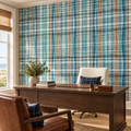 Harbor Plaid, peel and stick wallpaper styled on a feature wall