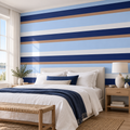 Harbor Stripes, peel and stick wallpaper styled on a feature wall