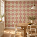 Harlequin Tile, peel and stick wallpaper styled on a feature wall