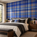 Highland Plaid, peel and stick wallpaper styled on a feature wall