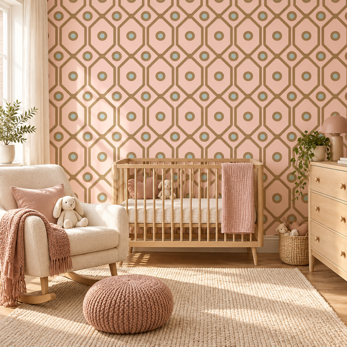 Honey Blush peel and stick wallpaper styled on a feature wall