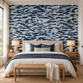 Indigo Brushstroke, peel and stick wallpaper styled on a feature wall